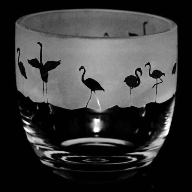 Animo Glass Candle Holder Engraved Pot Flamingo