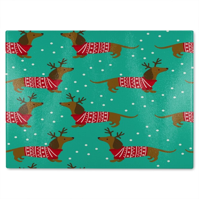 Dutchshunds In Christmas Dining Glass Chopping Board Multi