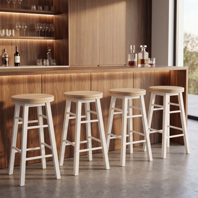 Chef Vida Wooden Revolving Bar Stool, White - Set of 2