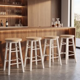 Chef Vida Wooden Revolving Bar Stool, White - Set of 2