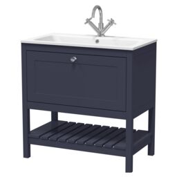Balterley Coppenhall Contemporary 1 Drawer Floor Standing Vanity Unit with Stone Basin, Indigo Blue, 800mm