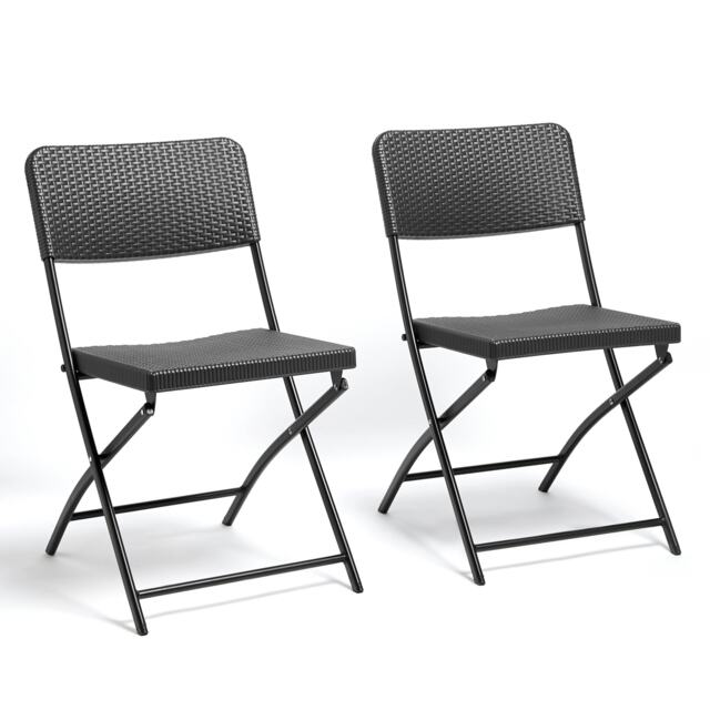VonHaus Set of Folding Rattan Effect Garden Chairs