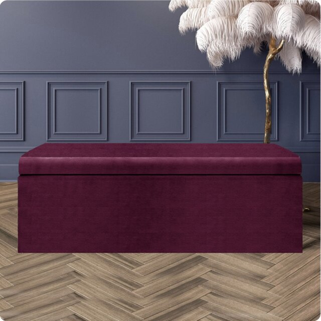 120cm Large Plain Safar Storage Ottoman Box, Purple Naples Upholstered Deep Storage Ottoman End of Bed Bench