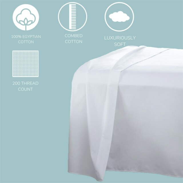 Egyptian Cotton 200 Thread Count Flat Sheet 100% Cotton - White - Single