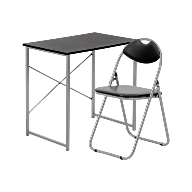 Harbour Housewares Industrial Office Desk & Chair Set - Durable Compact Wooden Computer Bedroom Study Desk & Chair Black Black / Black Chair One Size