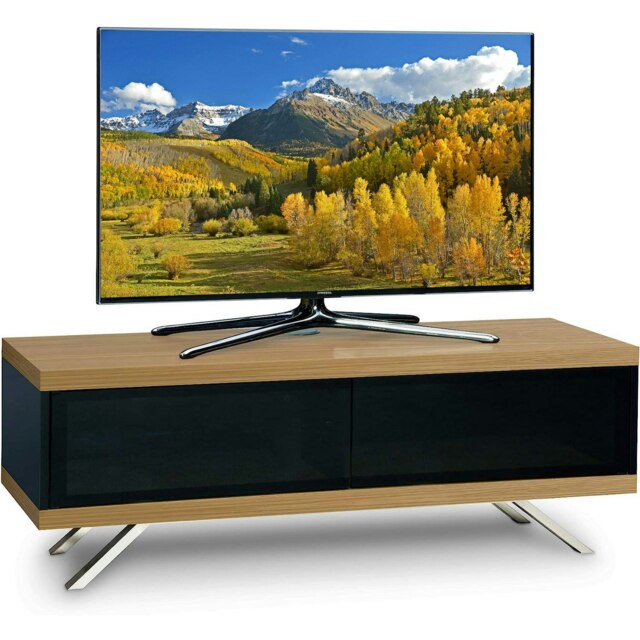 "MDA Designs TUCANA 1200 HYBRID Black Oak TV Cabinet BeamThru Remote-Friendly Doors for up to 60"" Flat Screen TVs Media Centre Brown 1"