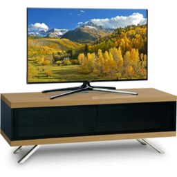 "MDA Designs TUCANA 1200 HYBRID Black Oak TV Cabinet BeamThru Remote-Friendly Doors for up to 60"" Flat Screen TVs Media Centre Brown 1"