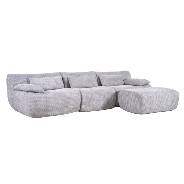 Modular Corduroy Fabric Sofa Set with Ottoman, Curved Seat Design