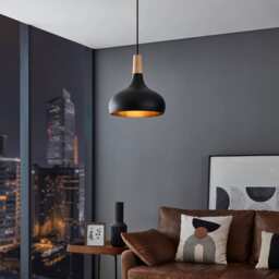 EGLO Sabinar Metal/Wood Black & Brown Single Pendant, 28cm White