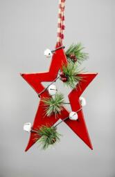 Wooden Hanging Decoration Star Shape Red 25X1.2X36 CM