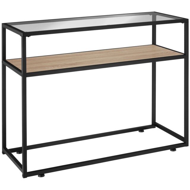Console Table Kilkenny - 2 shelves, with glass top surface Brown industrial wood light, oak Sonoma 100 x 41 x 80,50 cm 1