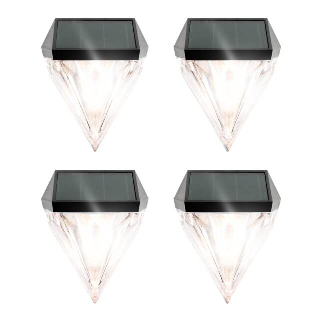Pack of 4 Solar Diamond Fence Lights Warm White