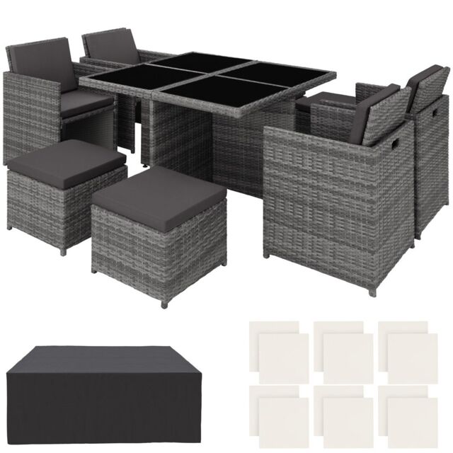 Garden Table and Chairs Manhattan - 8 seats with cushions, dining table, rain cover Grey grey 1