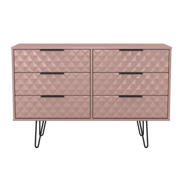 Islay 6 Drawer Wide Chest of Drawers in Kobe Pink (Ready Assembled) Pink Kobe Pink