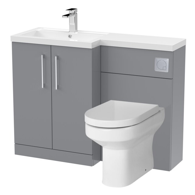 Level Bathroom Bundle Floor Standing Vanity Basin and WC Unit with Pan, Seat and Cistern - Left Hand - Satin Grey - Balterley Grey