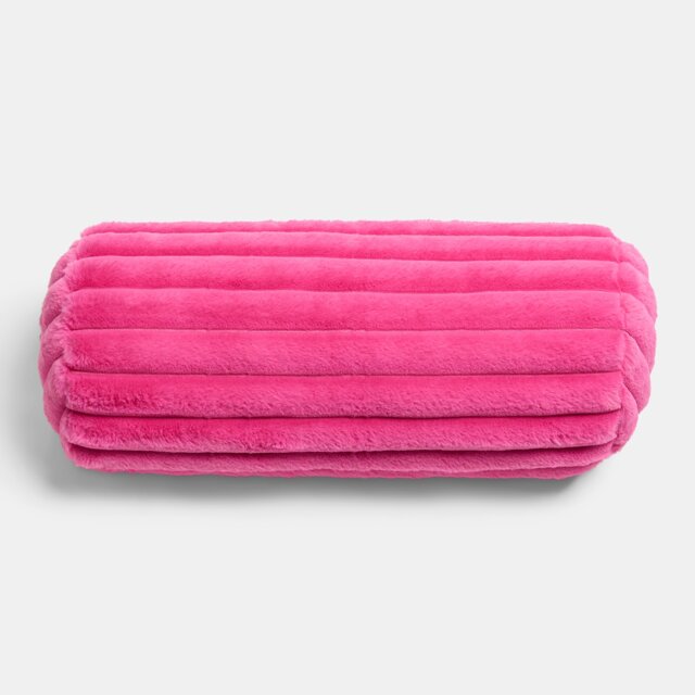 OHS Faux Fur Ribbed Round Bolster Cushion Neck Roll Pillow