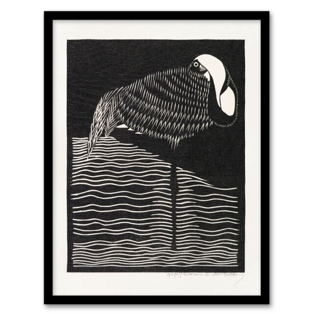 Samuel J De Mesquita Framed Wall Art Stylised White Necked Crane Home Décor