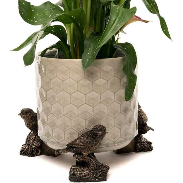 Potty Feet Bronze Blue Tit On A Log Garden Décor Set of 3 Multi