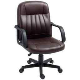 HOMCOM Desk Chair, PU Leather Computer Office Chair with Adjustable Height, Swivel Wheels for Home Work Study, Dark Brown