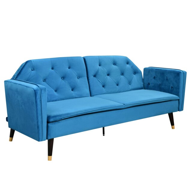 Plush Velvet Tufted Sofa Bed In Blue