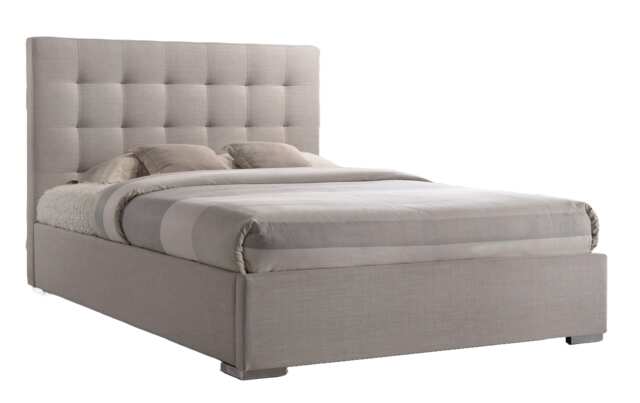 4ft6 Double Cream Beige, Woven Linen Fabric Upholstered Bed Frame Bedstead Cream Sand Double
