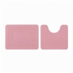 2 Piece Box Design Bath Mat Set Soft Absorbent Non-Slip Bathroom Mats Pink
