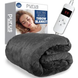 Purus Faux Fur Electric Heated Throw Blanket 160x130cm Grey