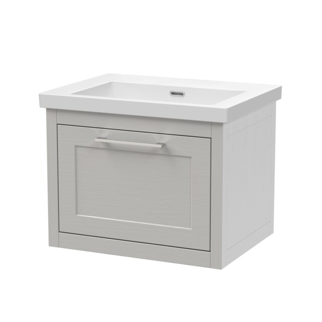 Balterley Traditional Bathroom Wall Hung 1 Drawer Vanity Unit and 0 Tap Hole Modern Fireclay Basin Grey Earl's Grey