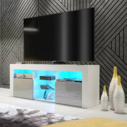 TV Unit TV Stand Cabinet Sideboard Media Cabinet Storage Grey High Gloss Doors Free LED Living Room Furniture 145cm