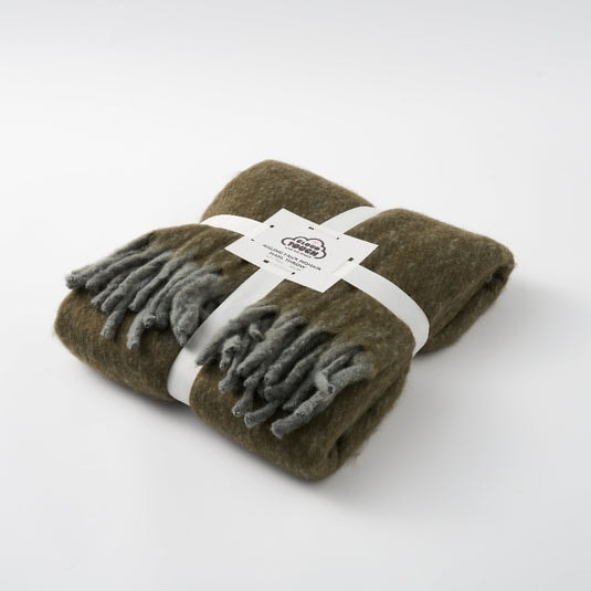 Aisling Marl Faux Mohair Throw - Super Soft, Stylish Tasselled Blanket Green Moss Green One Size 1