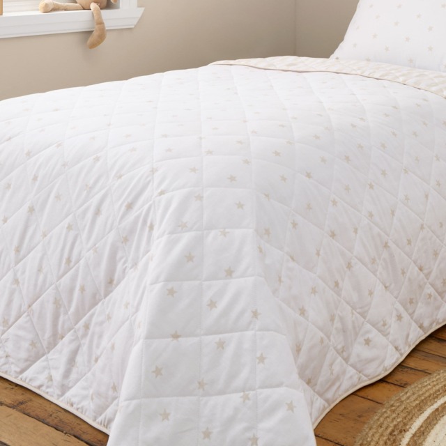 Bianca Mini Star & Stripes Cotton Reversible Bedspread Cream Natural One Size