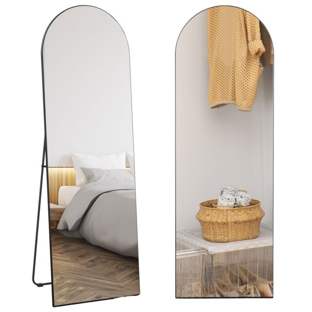 HOMCOM Floor Mirror Wall Mount Leaning Standing Mirror 50 x 150cm Black Black