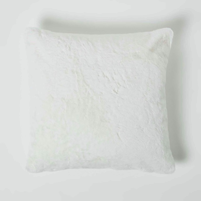 Homescapes Soft Touch Faux Fur Cream Ivory Filled Cushion - 46 x 46 cm White White 1
