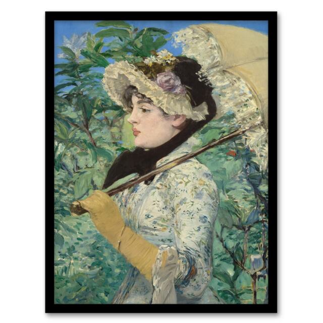 "Jeanne Spring Parasol Portrait Manet Vintage Framed Wall Art Print 12X16"""