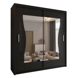 Modern 2 Door Mirrored Sliding Wardrobe for Bedroom Storage - Black 203cm