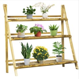Outsunny Flower Stand Plant Display Rack 3-Tier Foldable Wood Garden