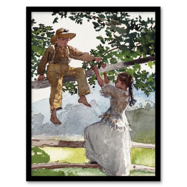 Winslow Homer On the Fence Children Watercolour Framed Wall Art Picture Print A4