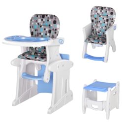 HOMCOM 2-in-1 Convertible Baby High Chair Booster Seat w/ Removable Tray Blue Blue Blue