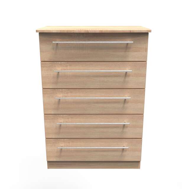 Carlton 5 Drawer Chest of Drawers in Bardolino Oak (Ready Assembled) Brown Bardolino Oak