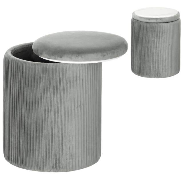 HOMCOM Round Storage Ottoman with Removable Top Grey Grey 35 x 35 x 45 cm