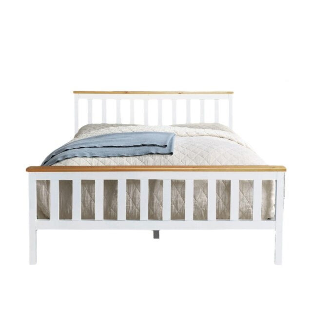 5ft Kingsize Wooden Bed Frame In White With Caramel Bar