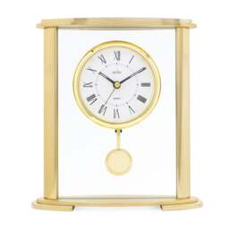 Acctim Welwyn Pendulum Mantel Clock Quartz Polished Metal & Glass Luminous Hands Floating Effect Gold