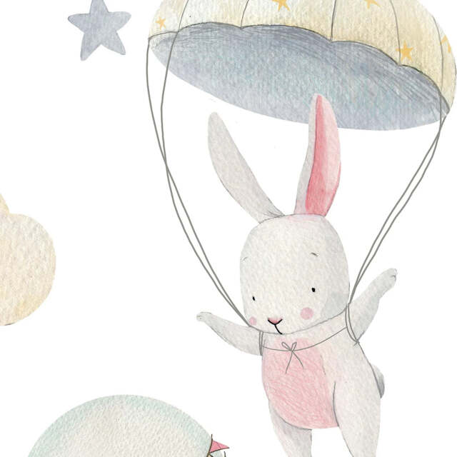 Sample of Bunnies in the Sky Wallpaper in Soft Pastels Pink White and Pink