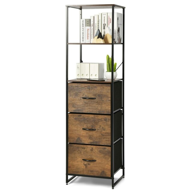 COSTWAY 3 Drawers Dresser Organizer Storage Chest of Drawers Brown