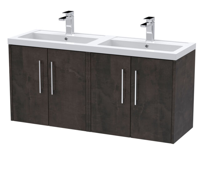 Balterley Winshill Contemporary 4 Door Wall Hung Vanity Unit with Double Basin, Metallic Slate, 1200mm