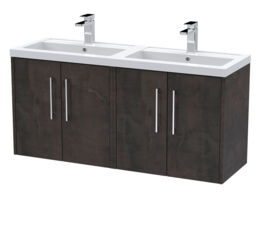 Balterley Winshill Contemporary 4 Door Wall Hung Vanity Unit with Double Basin, Metallic Slate, 1200mm