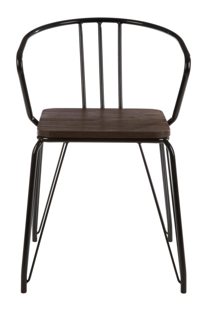 Orsina Black Metal and Elm Wood Arm Chair, Accent Dining Arm Chair, Versatile Wooden Chair for Home, Office, Lounge