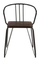Orsina Black Metal and Elm Wood Arm Chair, Accent Dining Arm Chair, Versatile Wooden Chair for Home, Office, Lounge
