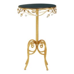 Orsina Elegant Round Table With Black Wooden Top, Sturdy Small Table For Bedroom, Stylish Outdoor Side Table