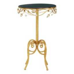 Orsina Elegant Round Table With Black Wooden Top, Sturdy Small Table For Bedroom, Stylish Outdoor Side Table